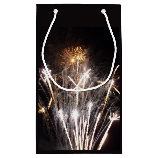 White and Gold Fireworks II Patriotic Celebration Small Gift Bag (Back)