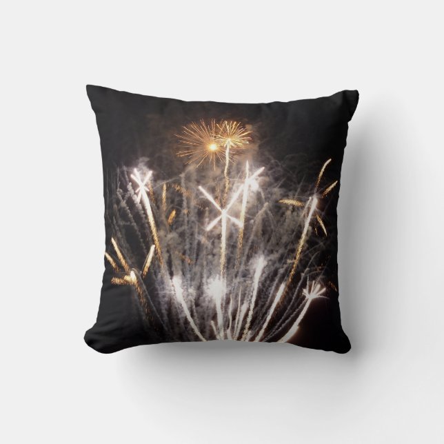 White and Gold Fireworks II Patriotic Celebration Throw Pillow (Front)