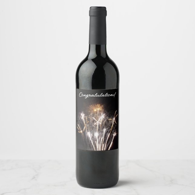 White and Gold Fireworks II Patriotic Celebration Wine Label (Front)