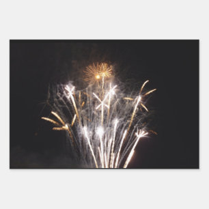White and Gold Fireworks II Patriotic Celebration Wrapping Paper Sheets