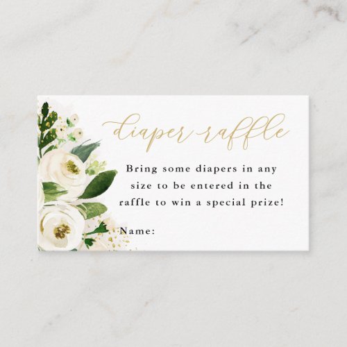 White and Gold Floral Baby Diaper Raffle Ticket Enclosure Card