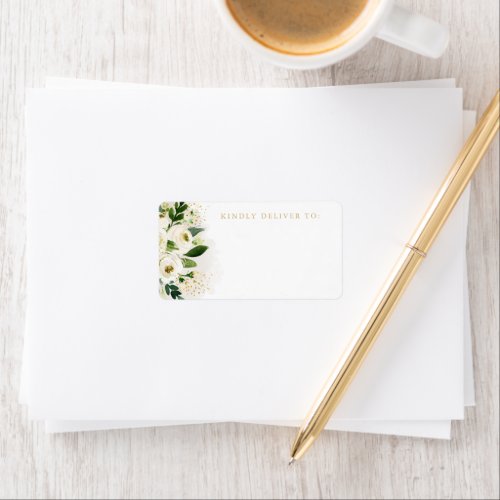 White and Gold Floral Bloom Blank Address Label