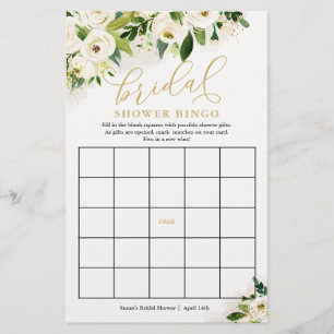 White and Gold Floral Bridal Bingo Paper Game Card