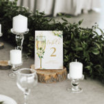 White and Gold Floral Champagne Glass Personalized Table Number