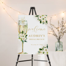 White and Gold Floral Champagne Glass Welcome