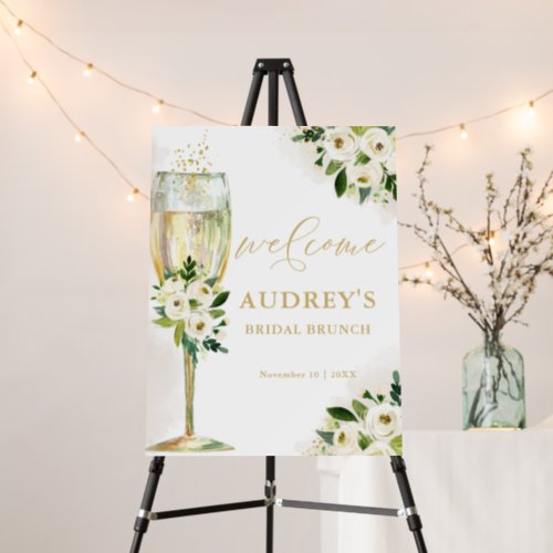 White and Gold Floral Champagne Glass Welcome Foam Board
