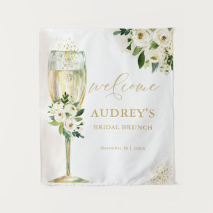 White and Gold Floral Champagne Glass Welcome Tapestry