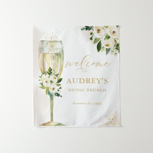 White and Gold Floral Champagne Glass Welcome Tapestry