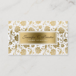 White And Gold Floral Damasks 2 Business Card