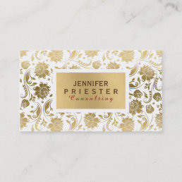 White And Gold Floral Damasks 2a Business Card