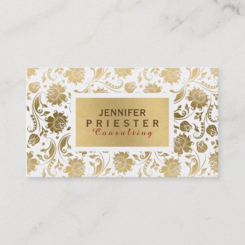 White And Gold Floral Damasks 2a Business Card by artOnWear at Zazzle