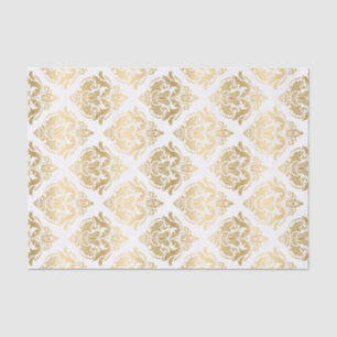White And Gold Floral Damasks Geometric Pattern Tissue Paper