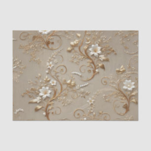 White and Gold Floral Decoupage Tissue Wrapping Paper