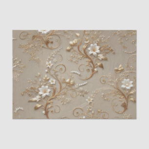 White and Gold Floral Decoupage Tissue Wrapping Tissue Paper