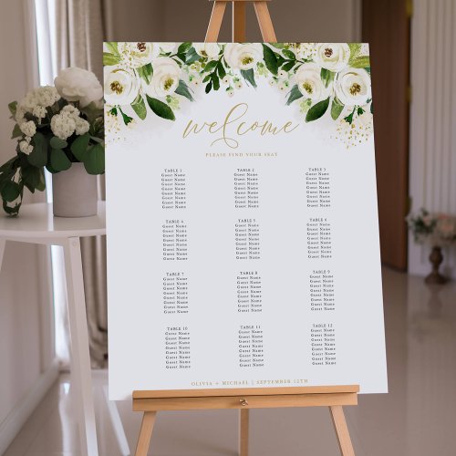 White and Gold Floral Editable Seating Chart Foam Board