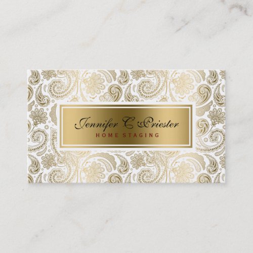 White And Gold Floral Lace Paisley 2 Business Card