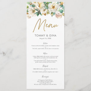 White and Gold Floral Menu or Program Card