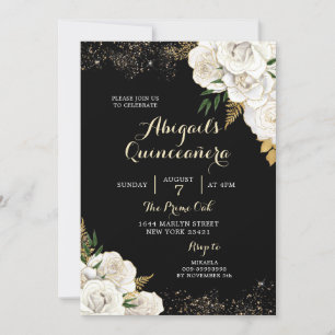 White and Gold Floral Mexican Quinceañera Invitation