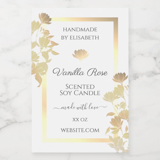 White and Gold Floral Product Packaging Labels & (Single Label)