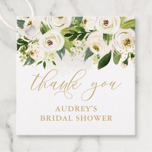White and Gold Floral Thank You Favor Tags