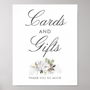 White and Gold Floral Wedding Cards and Gifts Sign