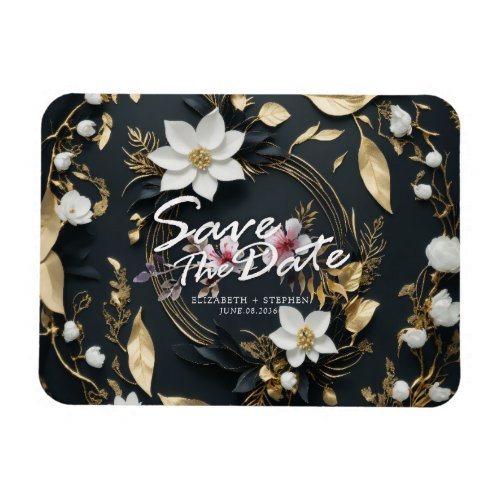 White and Gold Floral Wreath Wedding Save The Date Magnet