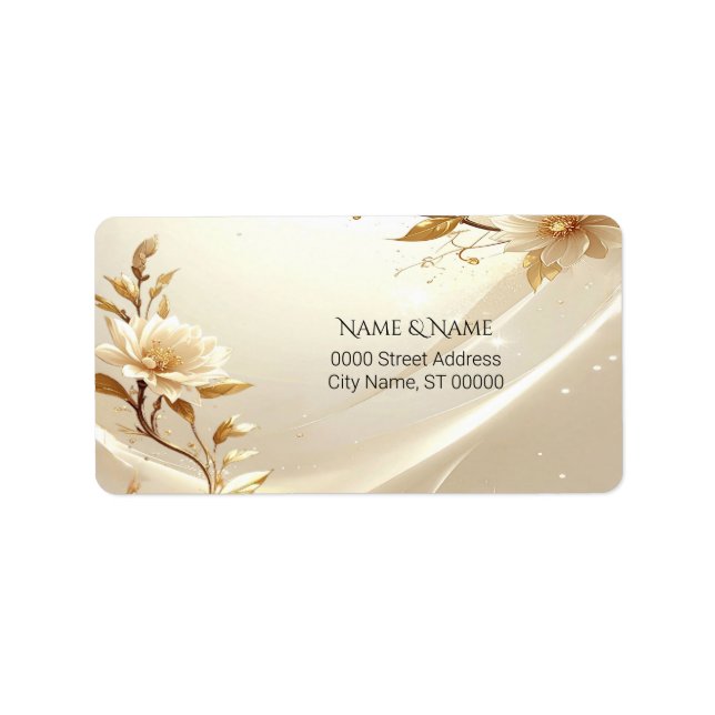 White and Gold Flowers Address Label (Front)