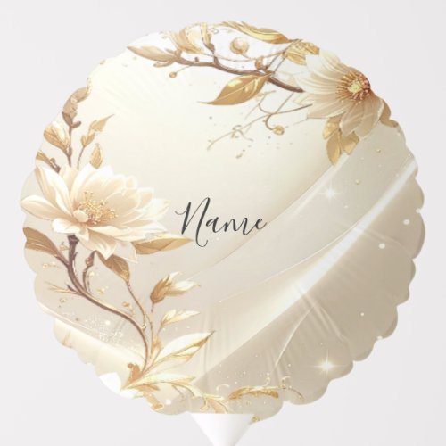 White and Gold Flowers Balloon