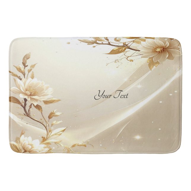 White and Gold Flowers Bath Mat (Front)