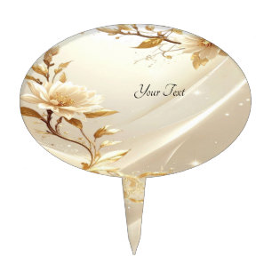 White and Gold Flowers Cake Topper
