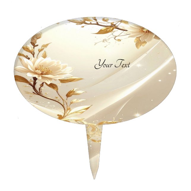 White and Gold Flowers Cake Topper (Front)