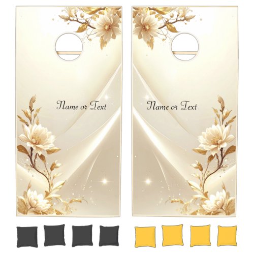 White and Gold Flowers Cornhole Set