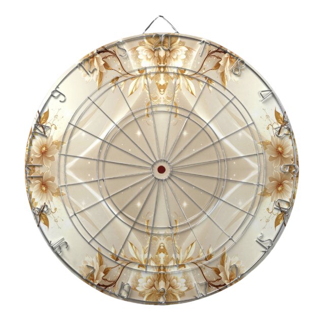 White and Gold Flowers Dartboard (Front)