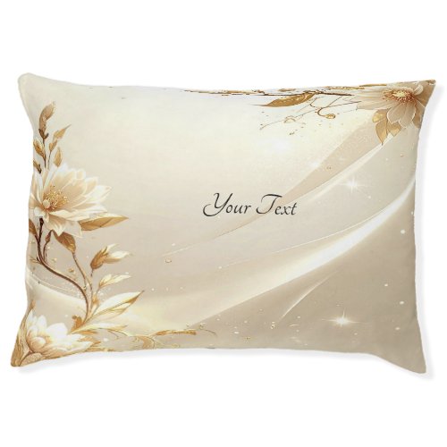 White and Gold Flowers Dog Bed