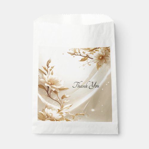 White and Gold Flowers Favor Bag
