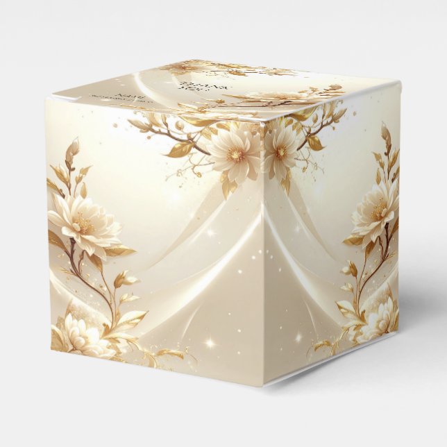 White and Gold Flowers Favor Box (Front Side)
