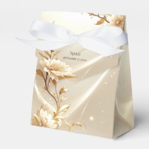 White and Gold Flowers Favor Box