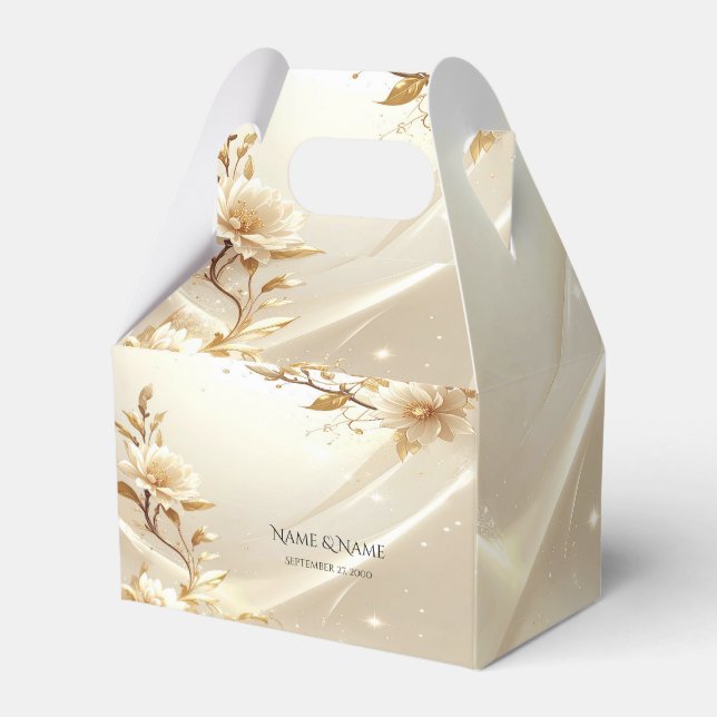 White and Gold Flowers Favor Box (Front Side)