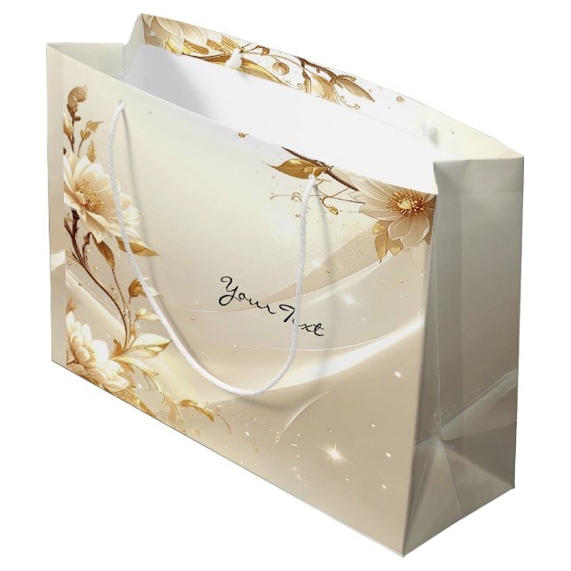 White and Gold Flowers Gift Bag (Back Angled)