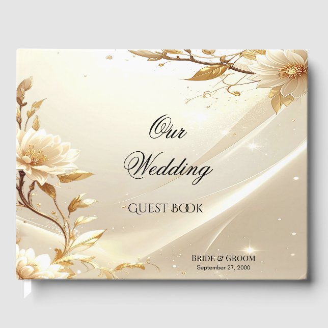 White and Gold Flowers Guest Book (Front)