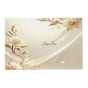 White and Gold Flowers Laminated Placemat