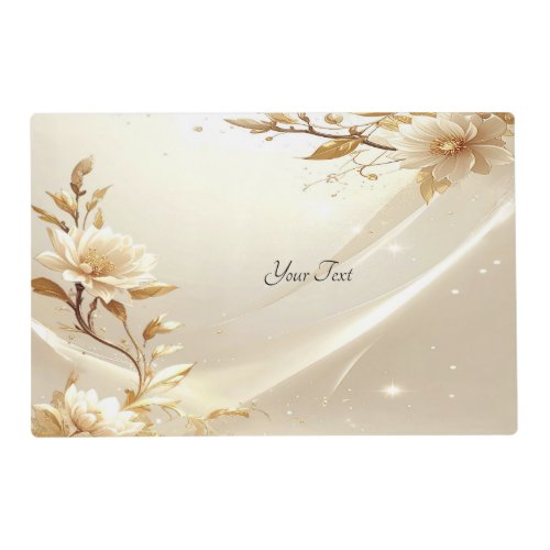 White and Gold Flowers Laminated Placemat