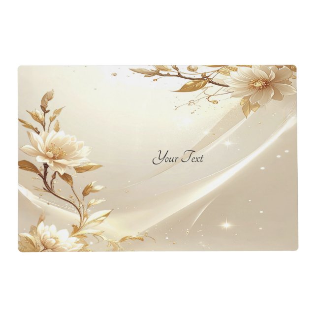 White and Gold Flowers Laminated Placemat (Front)