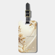 White and Gold Flowers Luggage Tag