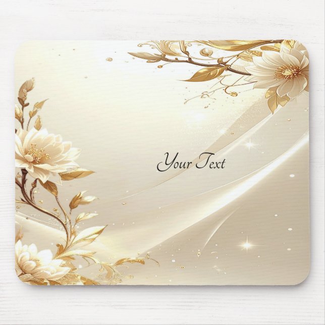 White and Gold Flowers Mousepad (Front)