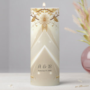White and Gold Flowers Pillar Candle