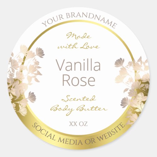 White and Gold Flowers Product Packaging Labels