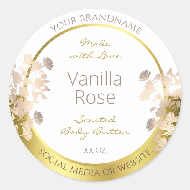 White and Gold Flowers Product Packaging Labels (Front)