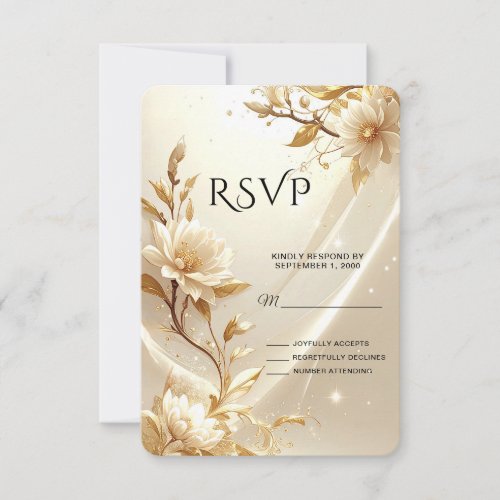 White and Gold Flowers RSVP Card