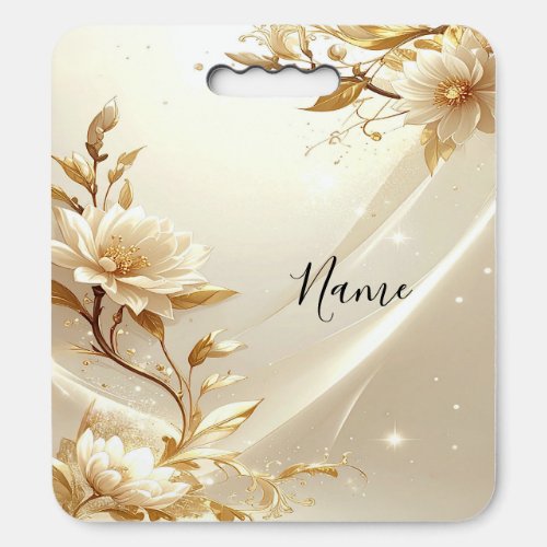 White and Gold Flowers Stadium Seat Cushion